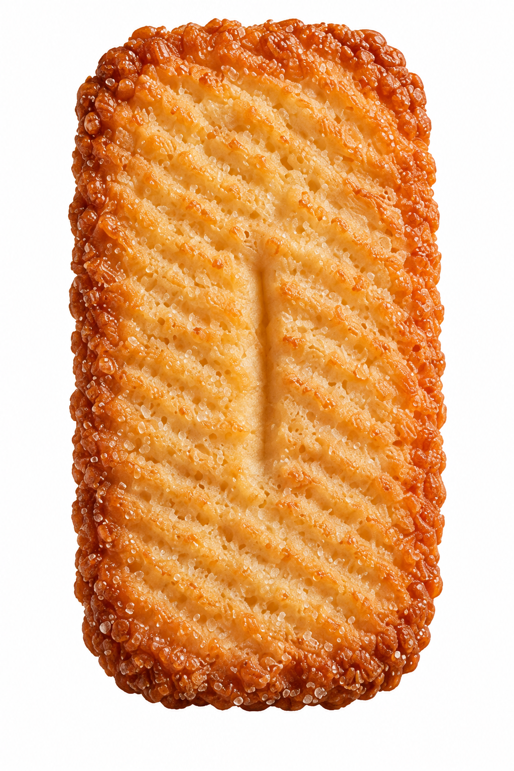 Illustrated golden Bordeaux cookie with ridges and a center groove