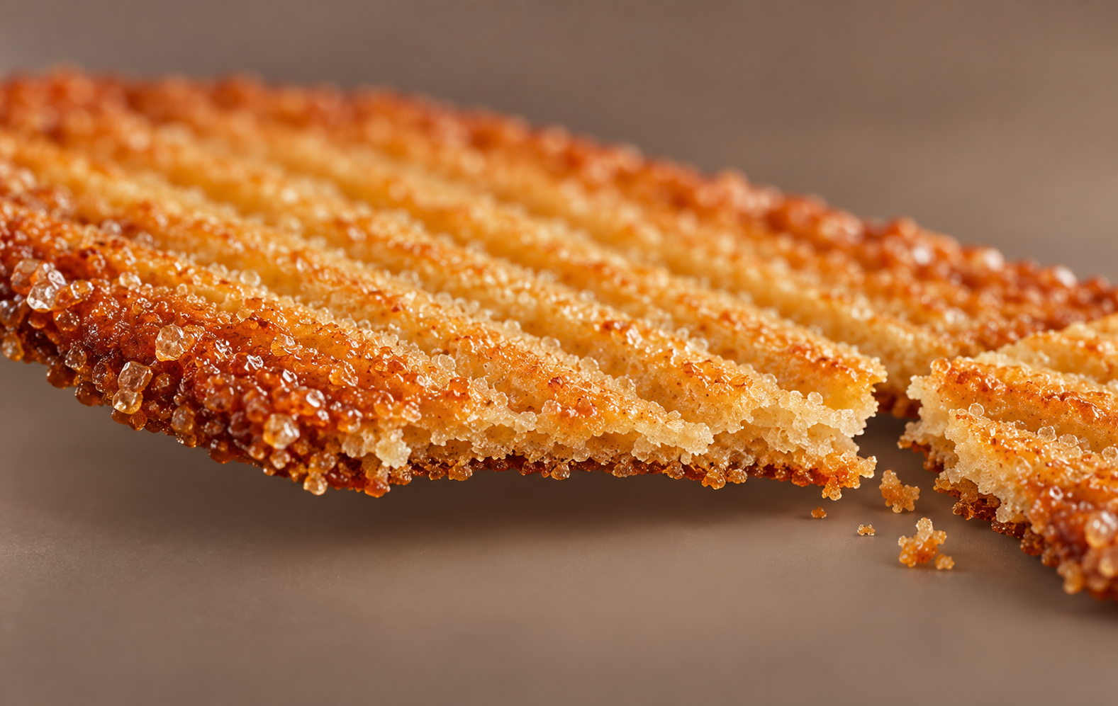 Illustrated thin cookie with a narrow, brittle broken edge